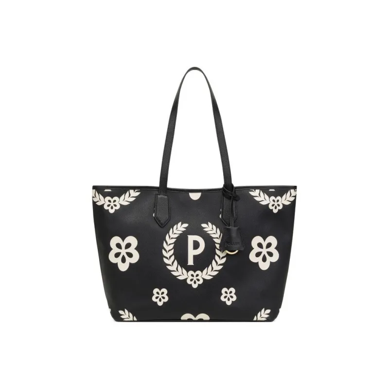 Pollini Cow Leather Shopping Bag, Handbag, Shoulder Bag Women's Black-1