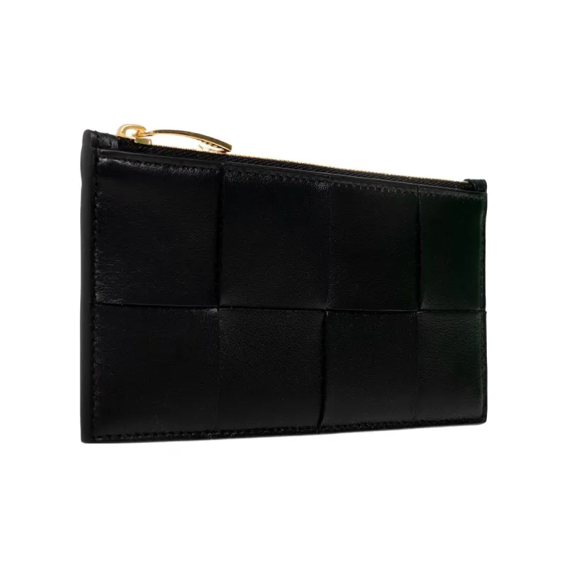 Bottega Veneta Sheepskin With Calfskin Card Holder, Wallet Women's Black-2