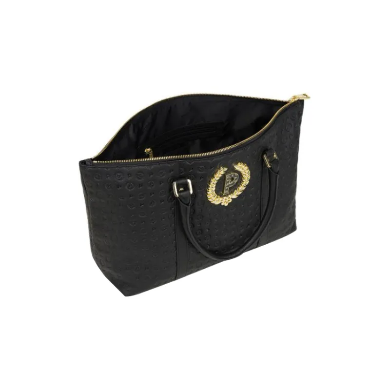 Pollini Calfskin Shopping Bag, One Shoulder Handbag Women's Black-3