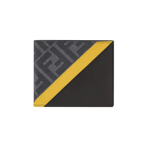 FENDI Cow Leather Leather Clip Wallet Men's Gray