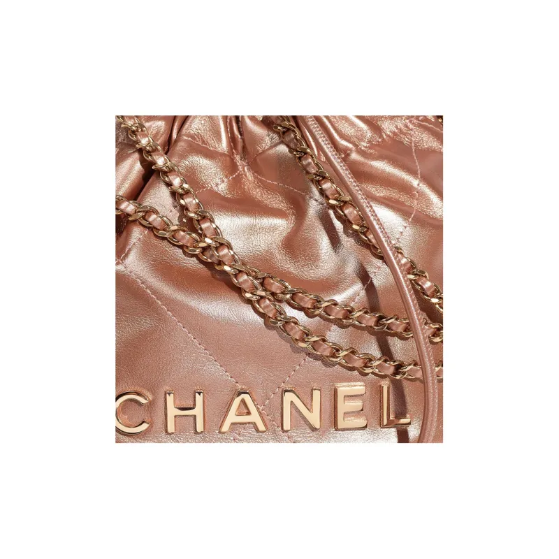 CHANEL 22Bag Metallic Calfskin Bucket Bag, Handbag, Shoulder Bag, Crossbody Bag Mini Women's Copper Pink-2