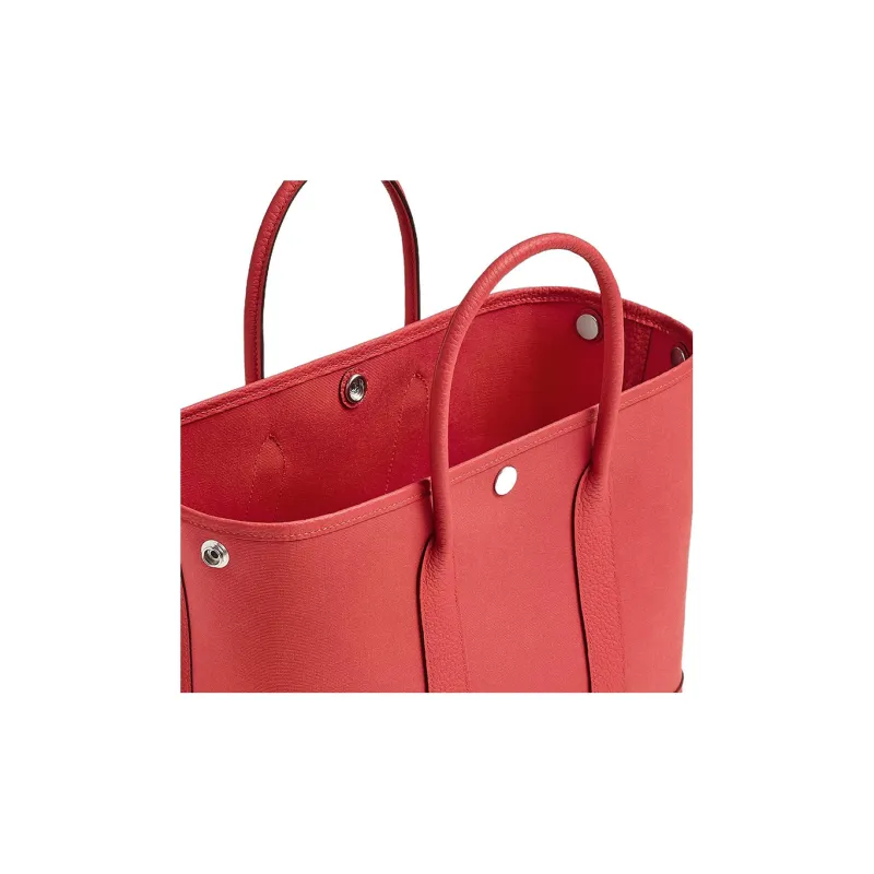 HERMES Garden Party Negonda Calfskin With Officier Canvas Garden Bag Canvas Bag Handbag Regular Women's Dujuan Red-2