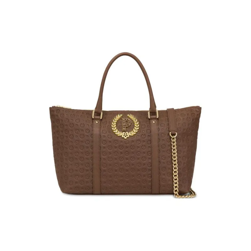 Pollini Calfskin Shopping Bag, One Shoulder Handbag Women's Brown-0