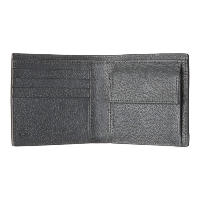 GUCCI Canvas With Leather Trim Card Holder, Wallet Men's Gray-4