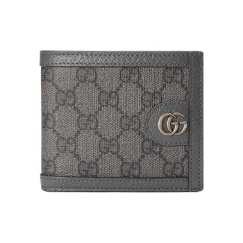 GUCCI Canvas With Leather Trim Card Holder, Wallet Men's Gray