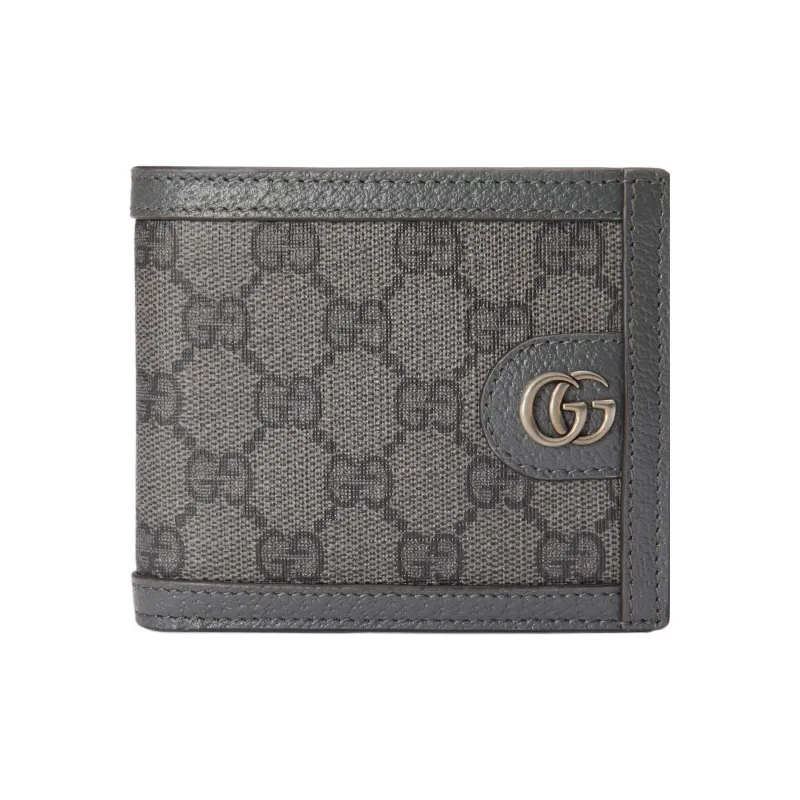 GUCCI Canvas With Leather Trim Card Holder, Wallet Men's Gray-0