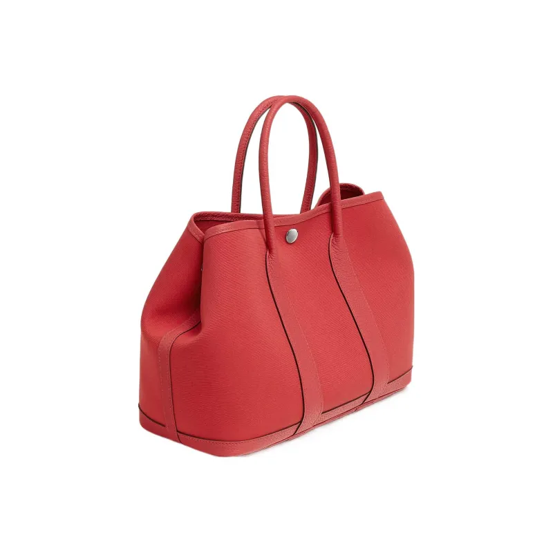 HERMES Garden Party Negonda Calfskin With Officier Canvas Garden Bag Canvas Bag Handbag Regular Women's Dujuan Red-1