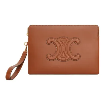 CELINE Cuir Triomphe Smooth Calf Leather Clutch Women's Yellow Brown