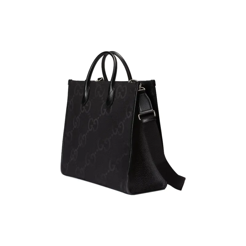 GUCCI Canvas With Leather Tote Bag, Shopping Bag, Canvas Bag, Handbag Tubas Men's Black-1