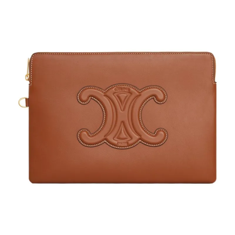 CELINE Cuir Triomphe Smooth Calf Leather Clutch Women's Yellow Brown-1