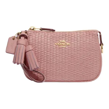 COACH Nolita Straw Woven With Smooth Leather Handbag, Shoulder Bag Women's Pink