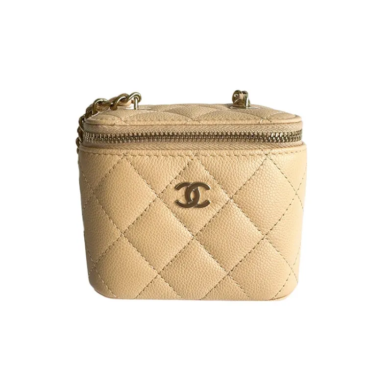CHANEL Grain Embossed Caviar Cow Leather Box Bag, Shoulder Bag, Crossbody Bag Mini Women's Nude Pink Milk Tea-0