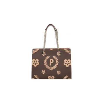 Pollini Cow Leather Tote Bag, Shopping Bag, Shoulder Bag, Handbag Women's Brown/Beige