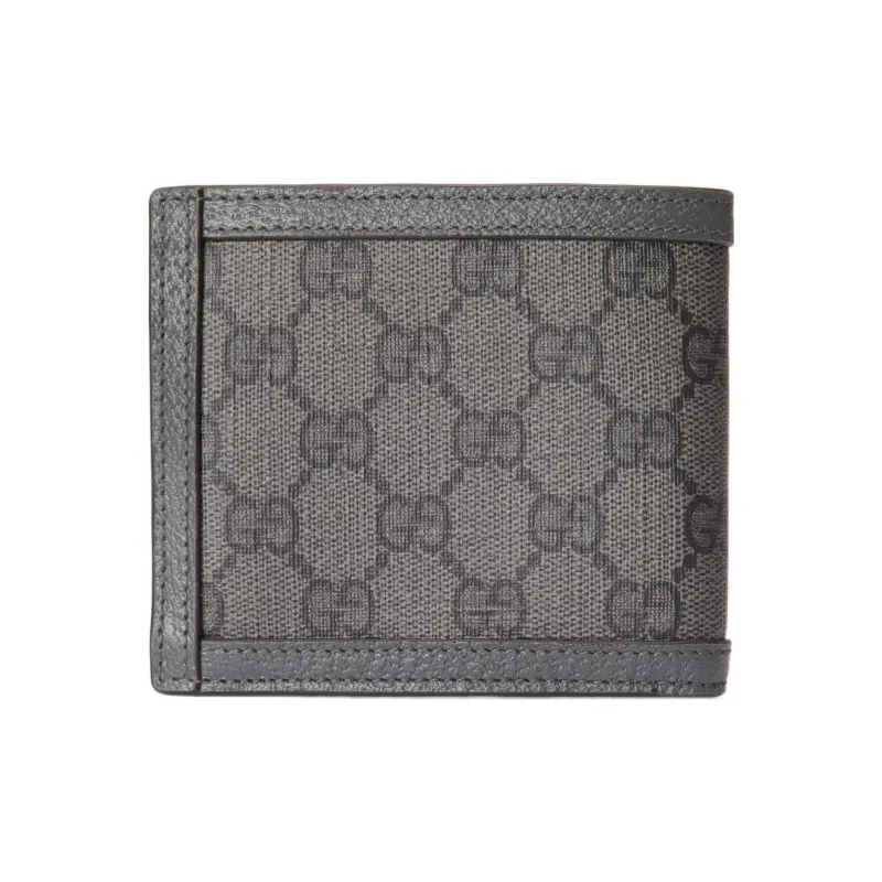 GUCCI Canvas With Leather Trim Card Holder, Wallet Men's Gray-2