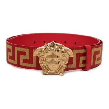 VERSACE VERSACE Cow Leather Leather Belts Men's Red Width: 3.5cm