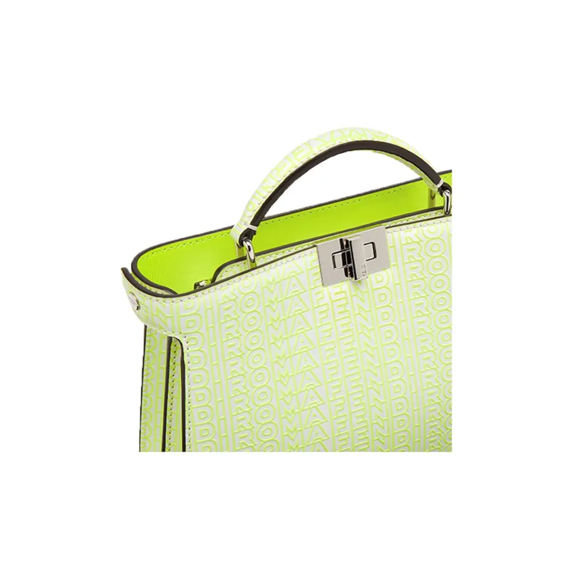 FENDI Peekaboo ISeeU Cow Leather Shoulder Bag, Crossbody Bag, Handbag Trumpets Men's Neon Yellow/White-4