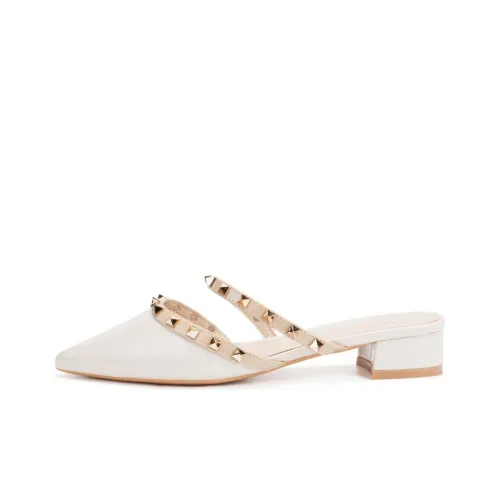 OMS French Elegant Fashion Pointed Toe Stud Slip-on Mules Women's