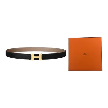 HERMES Constance Leather Belts Women's Black/Elephant Gray Box