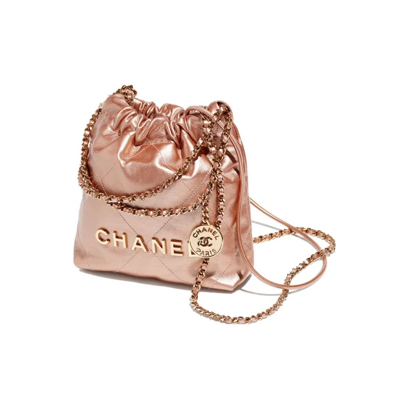 CHANEL 22Bag Metallic Calfskin Bucket Bag, Handbag, Shoulder Bag, Crossbody Bag Mini Women's Copper Pink-1