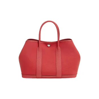 HERMES Garden Party Negonda Calfskin With Officier Canvas Garden Bag Canvas Bag Handbag Regular Women's Dujuan Red