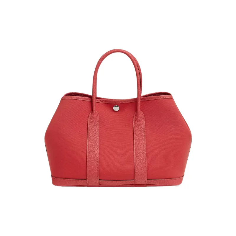 HERMES Garden Party Negonda Calfskin With Officier Canvas Garden Bag Canvas Bag Handbag Regular Women's Dujuan Red-0