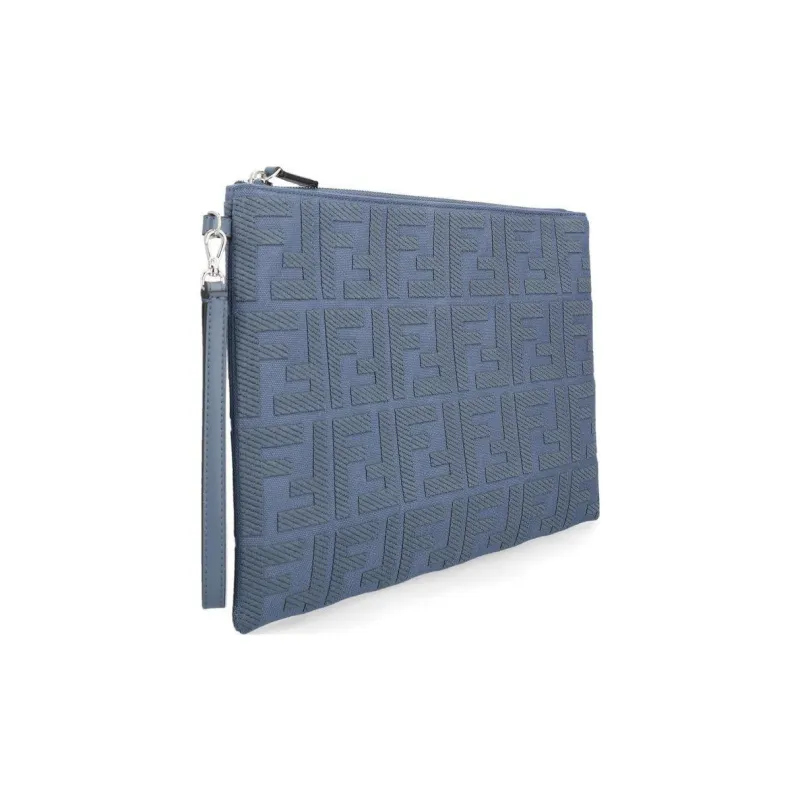 FENDI Fabric With Cow Leather Clutch Large Size Women's Blue-1