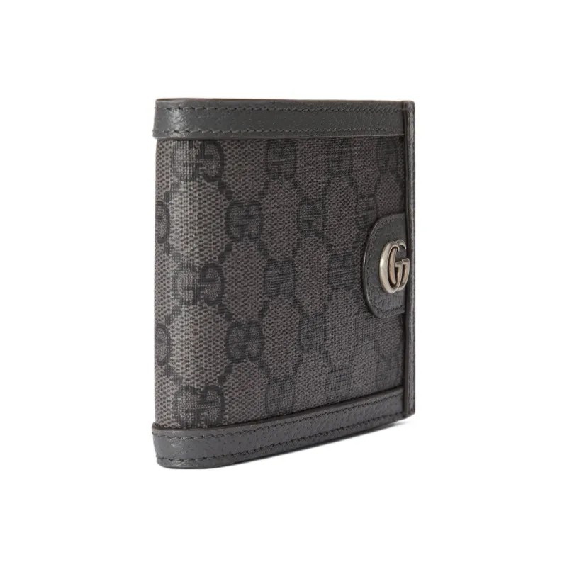 GUCCI Canvas With Leather Trim Card Holder, Wallet Men's Gray-1