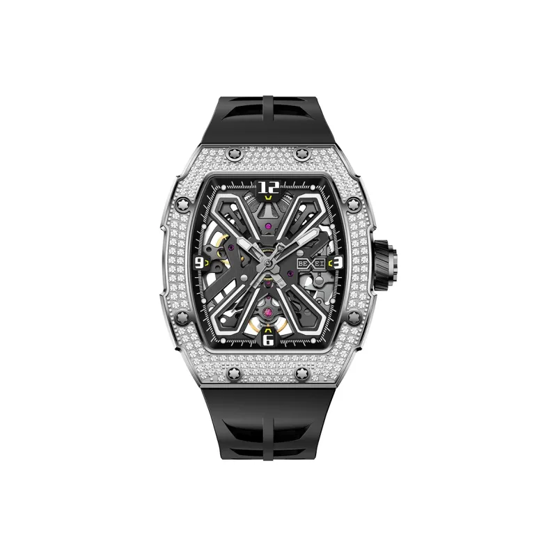 BEXEI Automatic Mechanical Movement Silicone Strap Watch Men's Watches Cut Out Dial-0