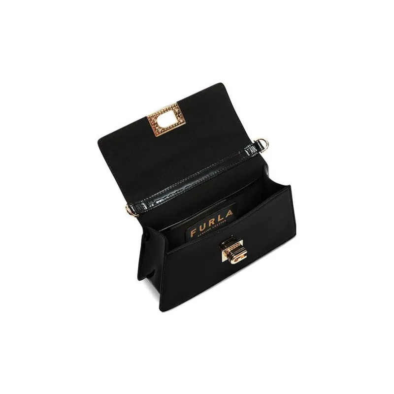 Furla Shiny Leather Crossbody Bag, Shoulder Bag Women's Black-4