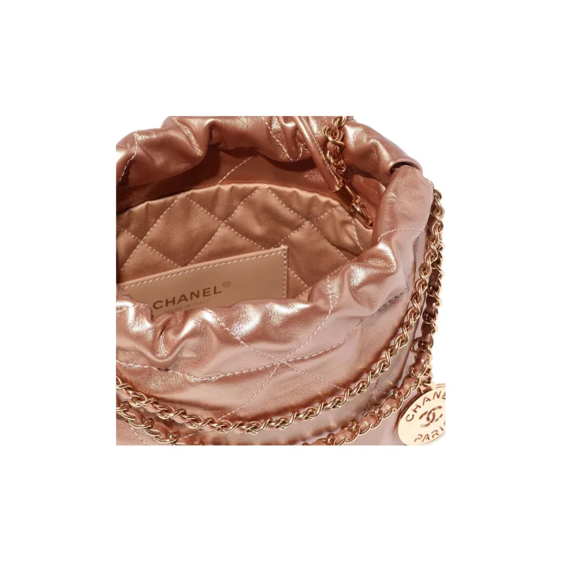 CHANEL 22Bag Metallic Calfskin Bucket Bag, Handbag, Shoulder Bag, Crossbody Bag Mini Women's Copper Pink-3