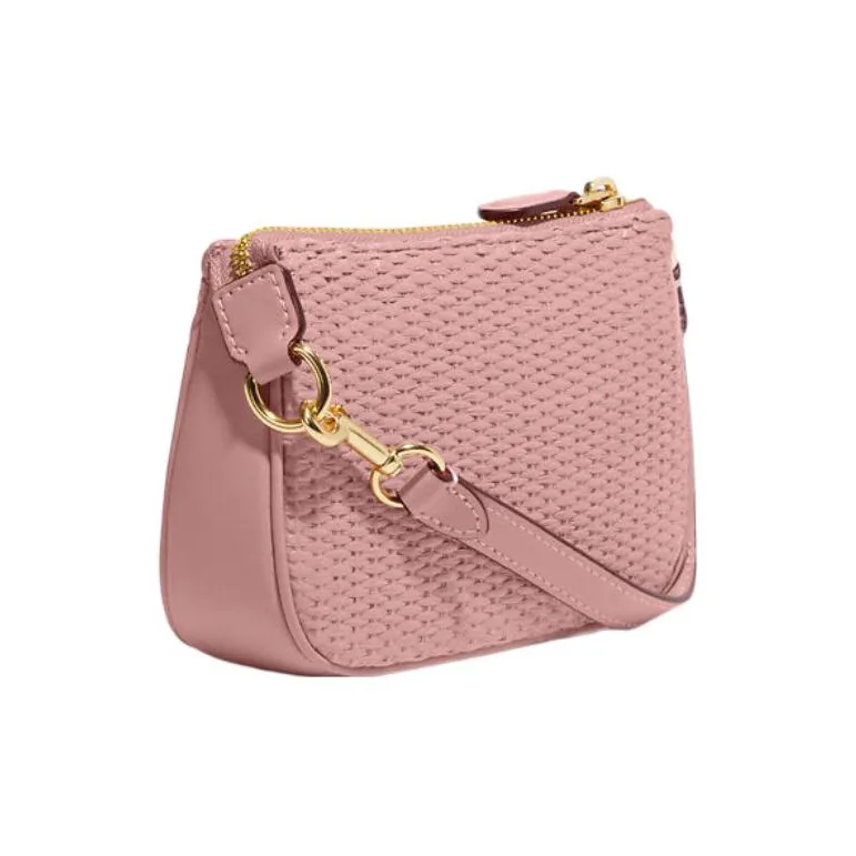 COACH Nolita Straw Woven With Smooth Leather Handbag, Shoulder Bag Women's Pink-1