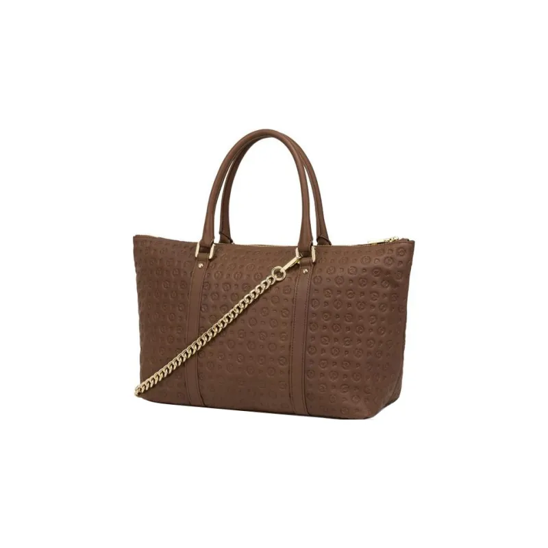 Pollini Calfskin Shopping Bag, One Shoulder Handbag Women's Brown-2