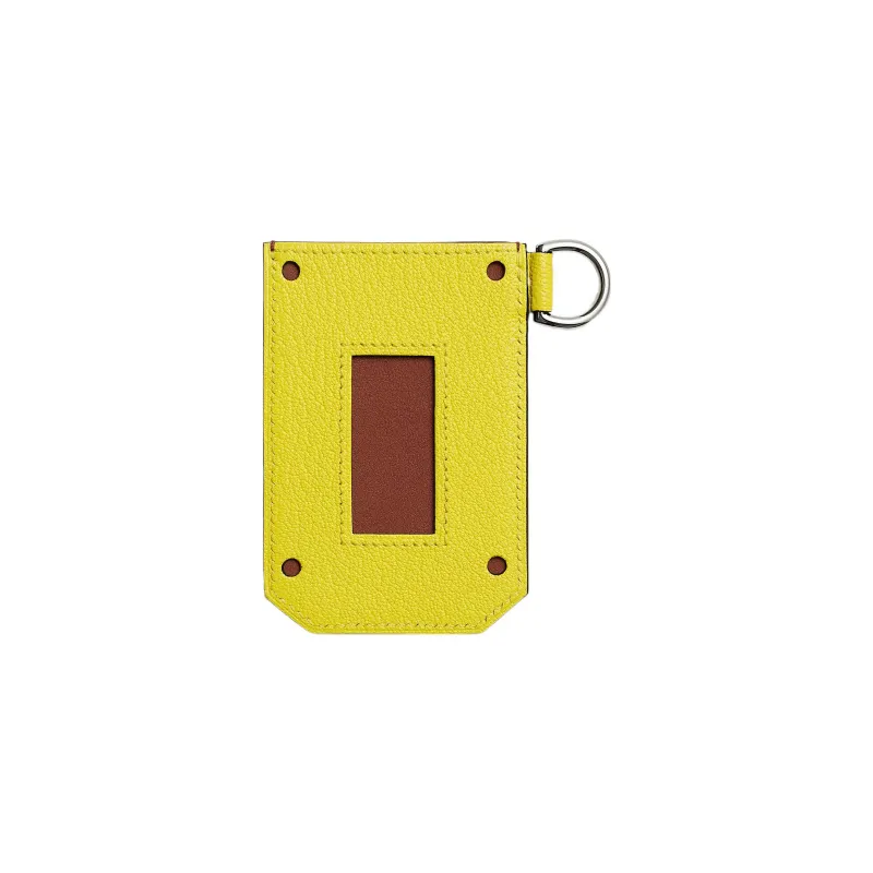 HERMES Swift Calfskin With Mysore Goat Skin Card Holder Women's Copper Red/Lemon Yellow-1