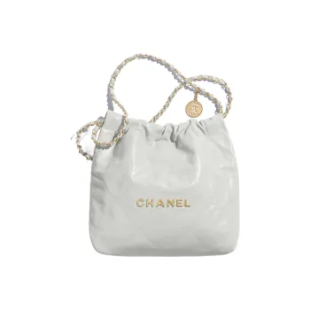 CHANEL 22Bag Shiny Calfskin Trash Bag Tote Bag Shopping Bag Handbag Shoulder Bag Women's Light Blue Gray