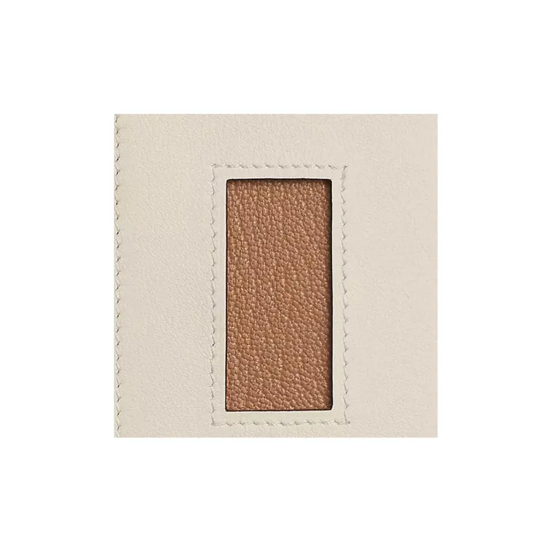 HERMES Colormatic Swift Calfskin With Mysore Goat Skin Card Holder Women's Cream White/Bird Wood Color-3