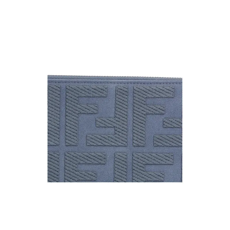 FENDI Fabric With Cow Leather Clutch Large Size Women's Blue-4