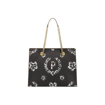 Pollini Cow Leather Tote Bag, Shopping Bag, Shoulder Bag, Handbag Regular Women's Black/Brown/Leopard Print
