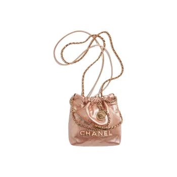 CHANEL 22Bag Metallic Calfskin Bucket Bag, Handbag, Shoulder Bag, Crossbody Bag Mini Women's Copper Pink