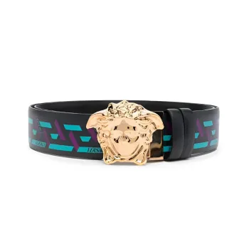 VERSACE La Greca Leather Belts Women's Black