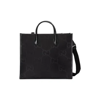 GUCCI Canvas With Leather Tote Bag Shopping Bag Canvas Bag Handbags Large Size Men's Black