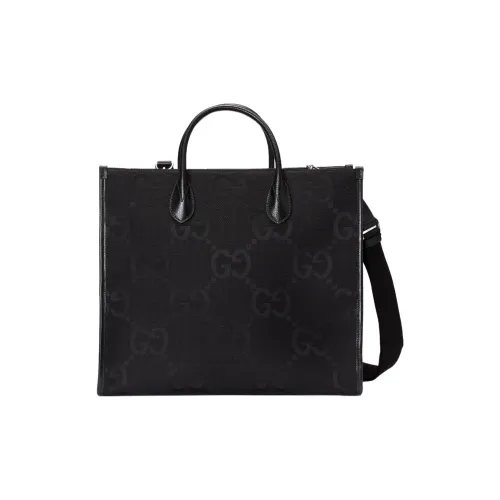 GUCCI Canvas With Leather Tote Bag Shopping Bag Canvas Bag Handbags Large Size Men's Black