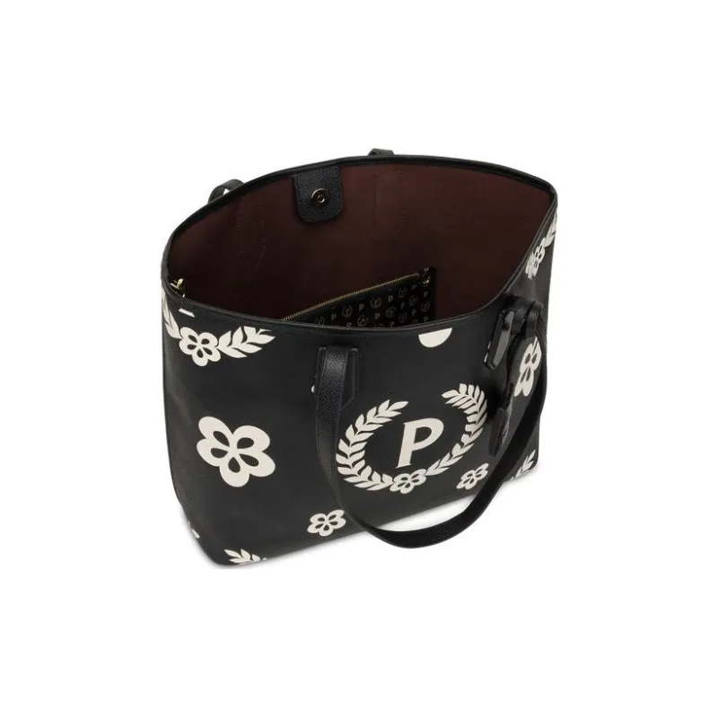 Pollini Cow Leather Shopping Bag, Handbag, Shoulder Bag Women's Black-4