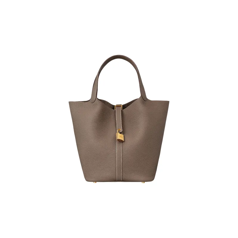 HERMES Picotin Lock Leather Basket Bag Handbag Bucket Bag 26 Unisex 18 Etoupe Elephant Gray-0