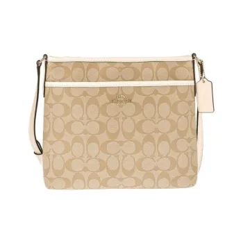 COACH File Canvas With Leather Messenger Bag, Shoulder Bag, Crossbody Bag Medium Size Women's Khaki