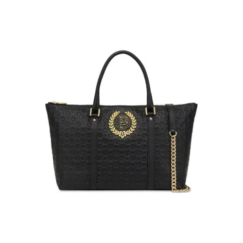Pollini Calfskin Shopping Bag, One Shoulder Handbag Women's Black
