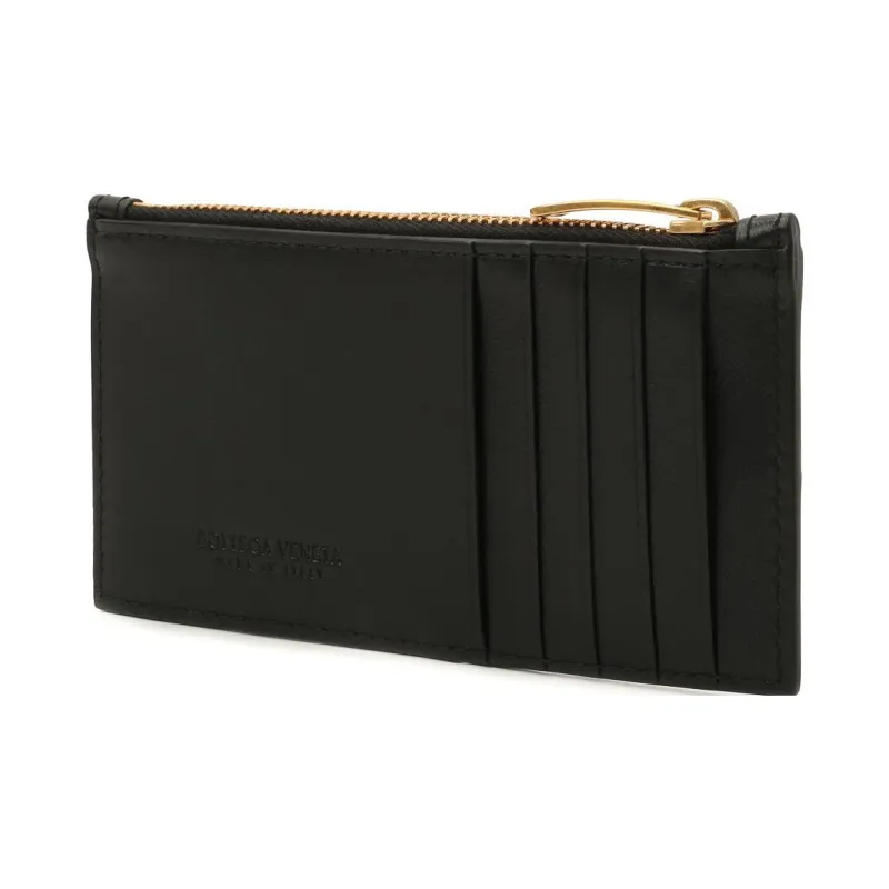Bottega Veneta Sheepskin With Calfskin Card Holder, Wallet Women's Black-3