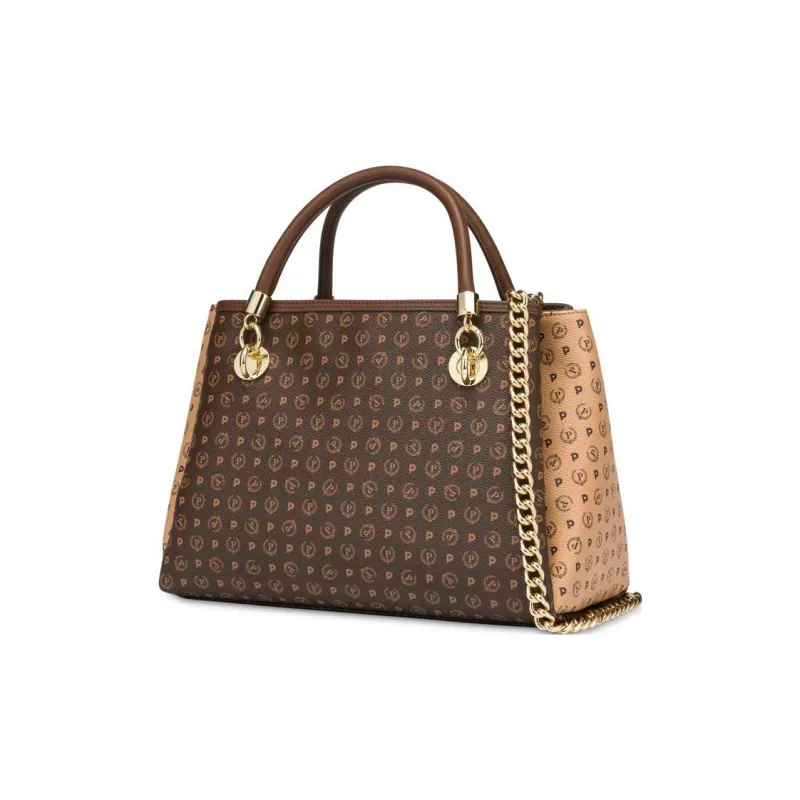 Pollini PVC Shoulder Bag, Crossbody Bag, Handbag Women's Brown/Beige-1