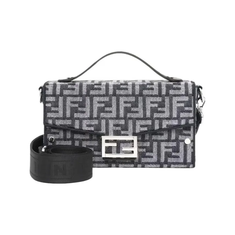 FENDI Baguette Cotton Calfskin Shoulder Bag Crossbody Bag Handbag Regular Men's Dark Blue-1