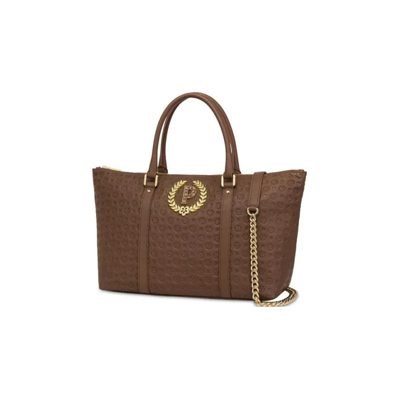 Pollini Calfskin Shopping Bag, One Shoulder Handbag Women's Brown-1