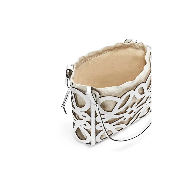 LOEWE Anagram Cow Leather Tote Bag Shopping Bag Handbag Small Size Women's White-3